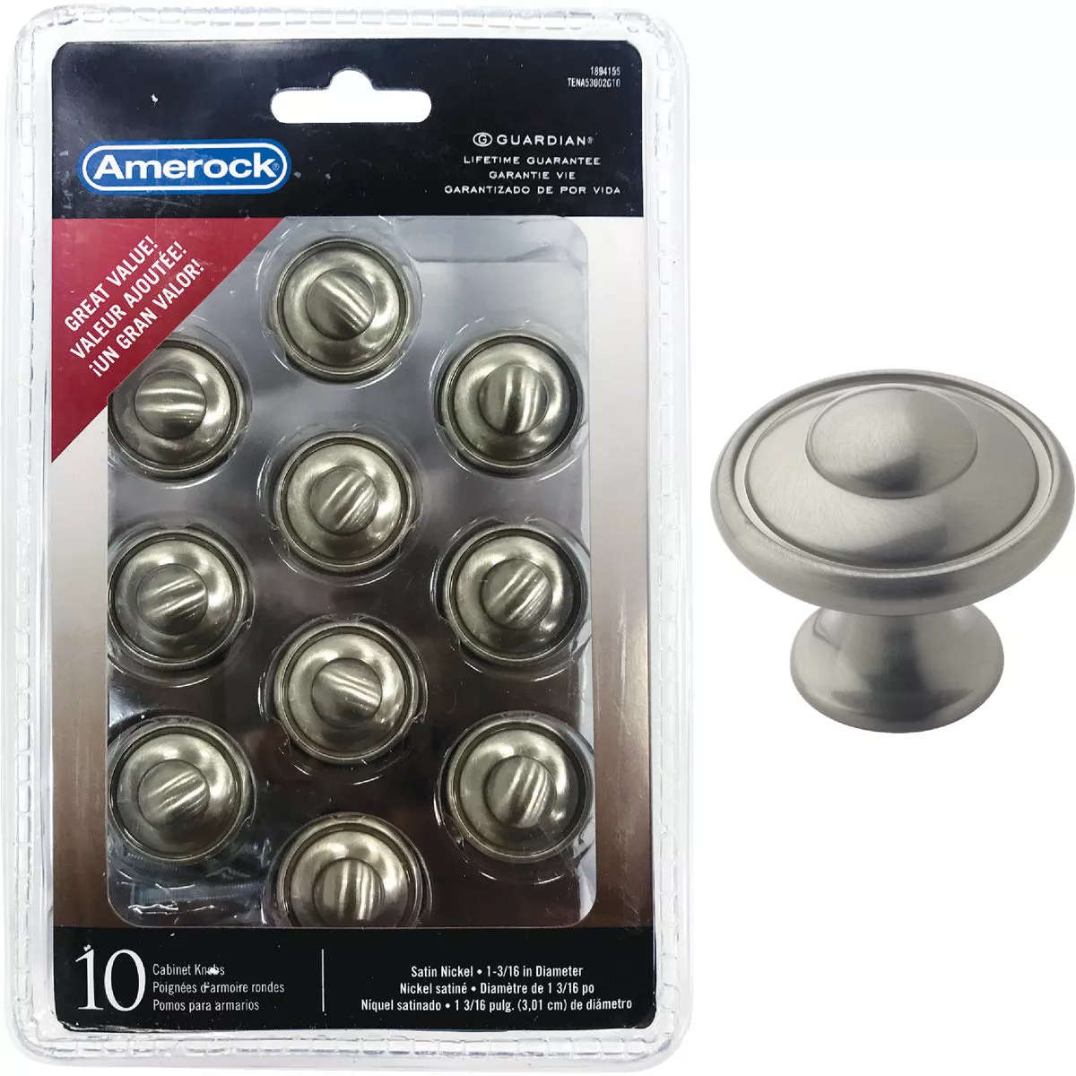 Amerock Everyday Heritage Round Satin Nickel Cabinet Knob (10-Pack)