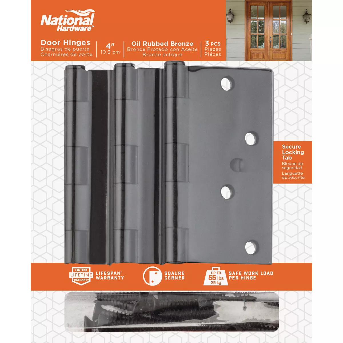 National Hardware 4 In. Oil Rubbed Bronze Square Door Hinge, (3-Pack) - photo 2