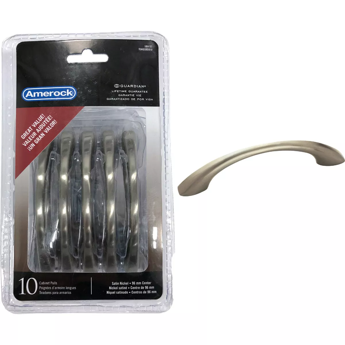 Amerock 3.75 In. Satin Nickel Cabinet Drawer Pull (10-Pack)
