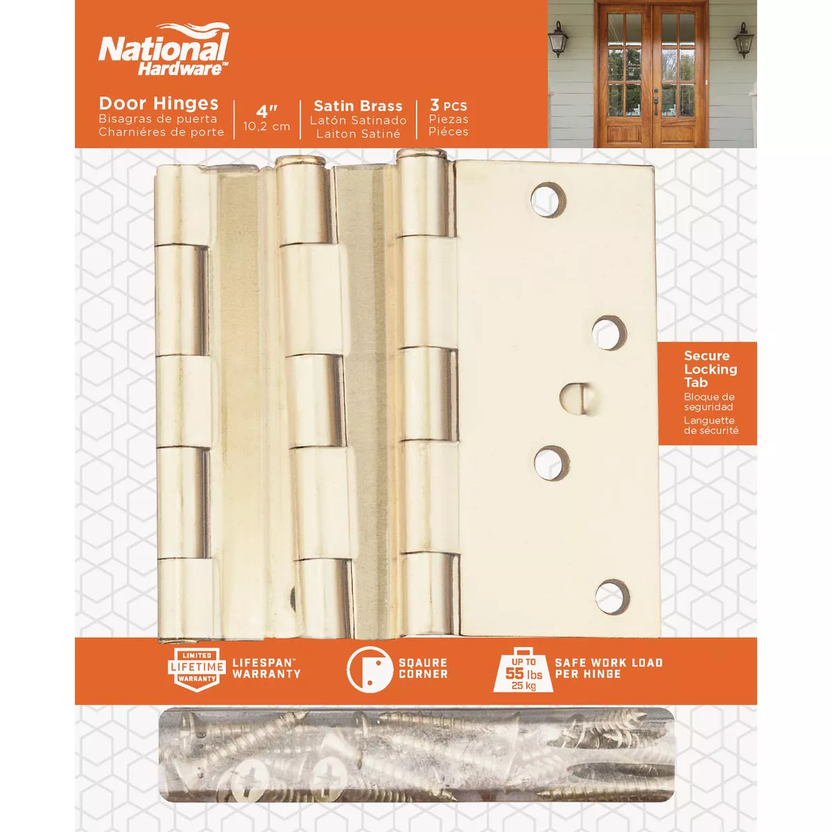 National Hardware 4 In. Satin Brass Square Door Hinge, (3-Pack) - photo 2