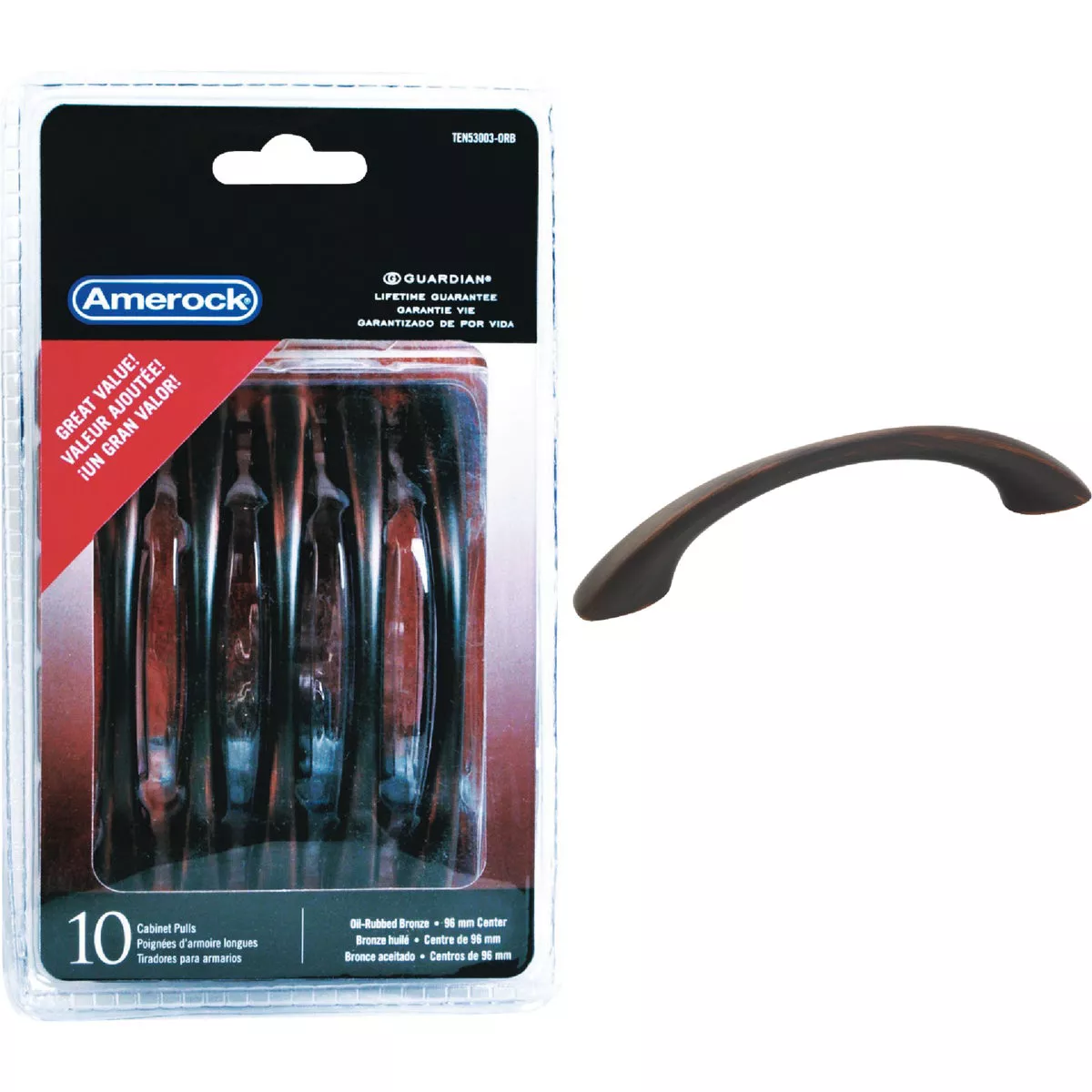 Amerock 3.75 In. Oil Rubbed Bronze Cabinet Drawer Pull (10-Pack)