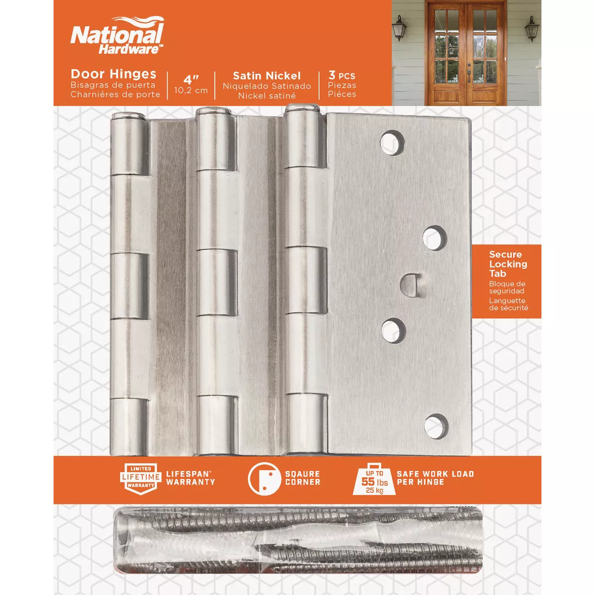 National Hardware 4 In. Satin Nickel Square Door Hinge, (3-Pack) - photo 2