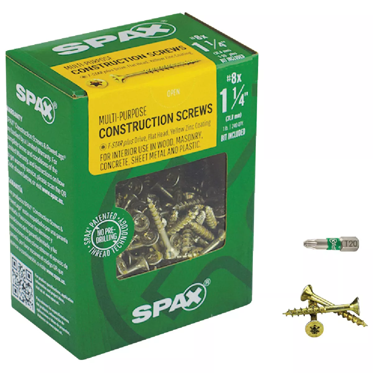 SPAX #8 x 1-1/4 In. T20 Plus Flat Head Yellow Zinc (Interior) Wood Screw (240 Ct.)-