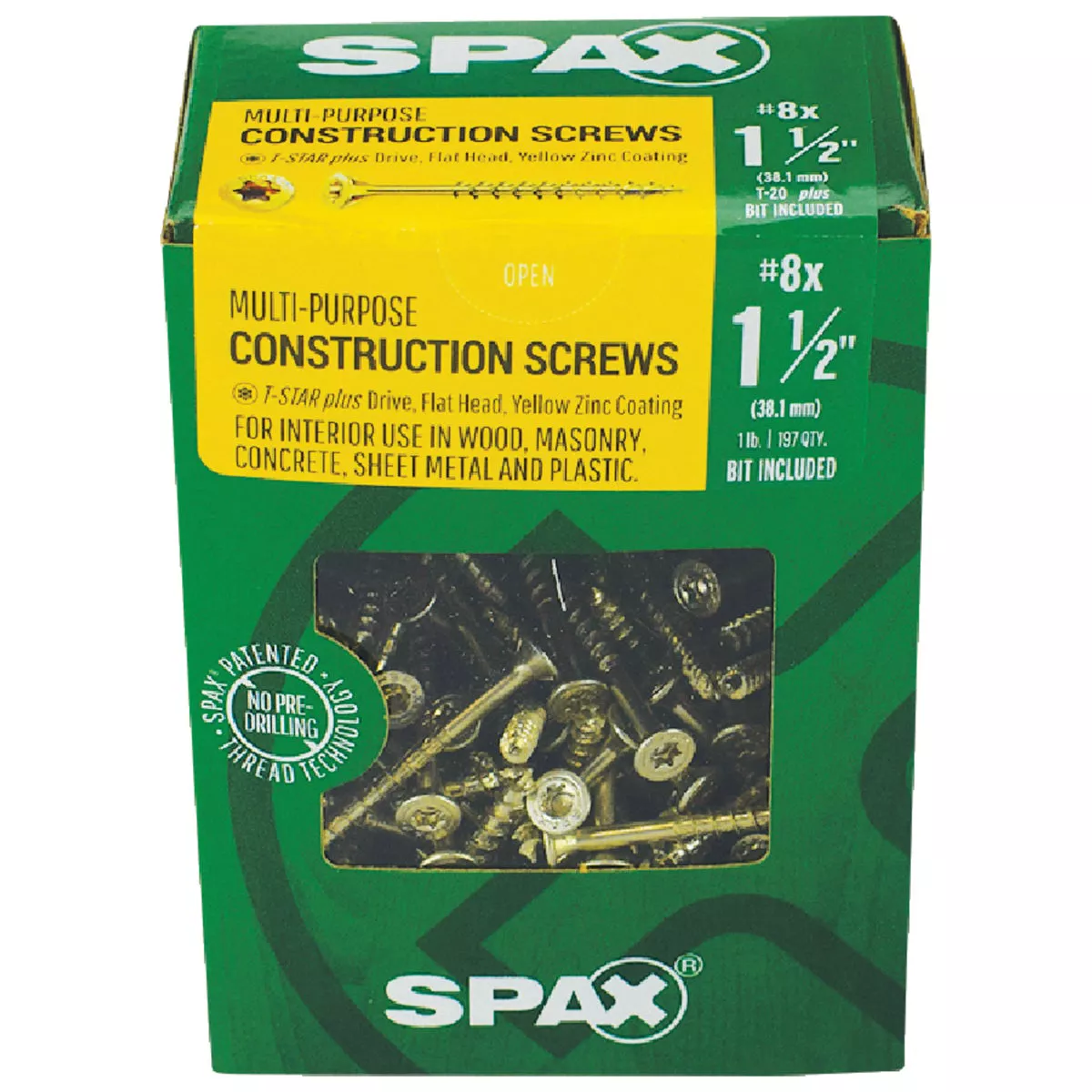 SPAX #8 x 1-1/2 In. T20 Plus Flat Head Yellow Zinc (Interior) Wood Screw (197-Count) - photo 2
