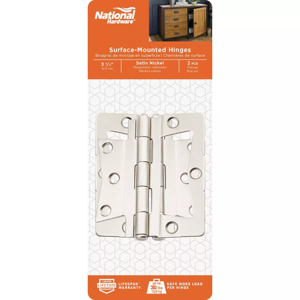 National Hardware 3-1/2 In. Satin Nickel Surface-Mounted Door Hinge (2-Count) - photo 2