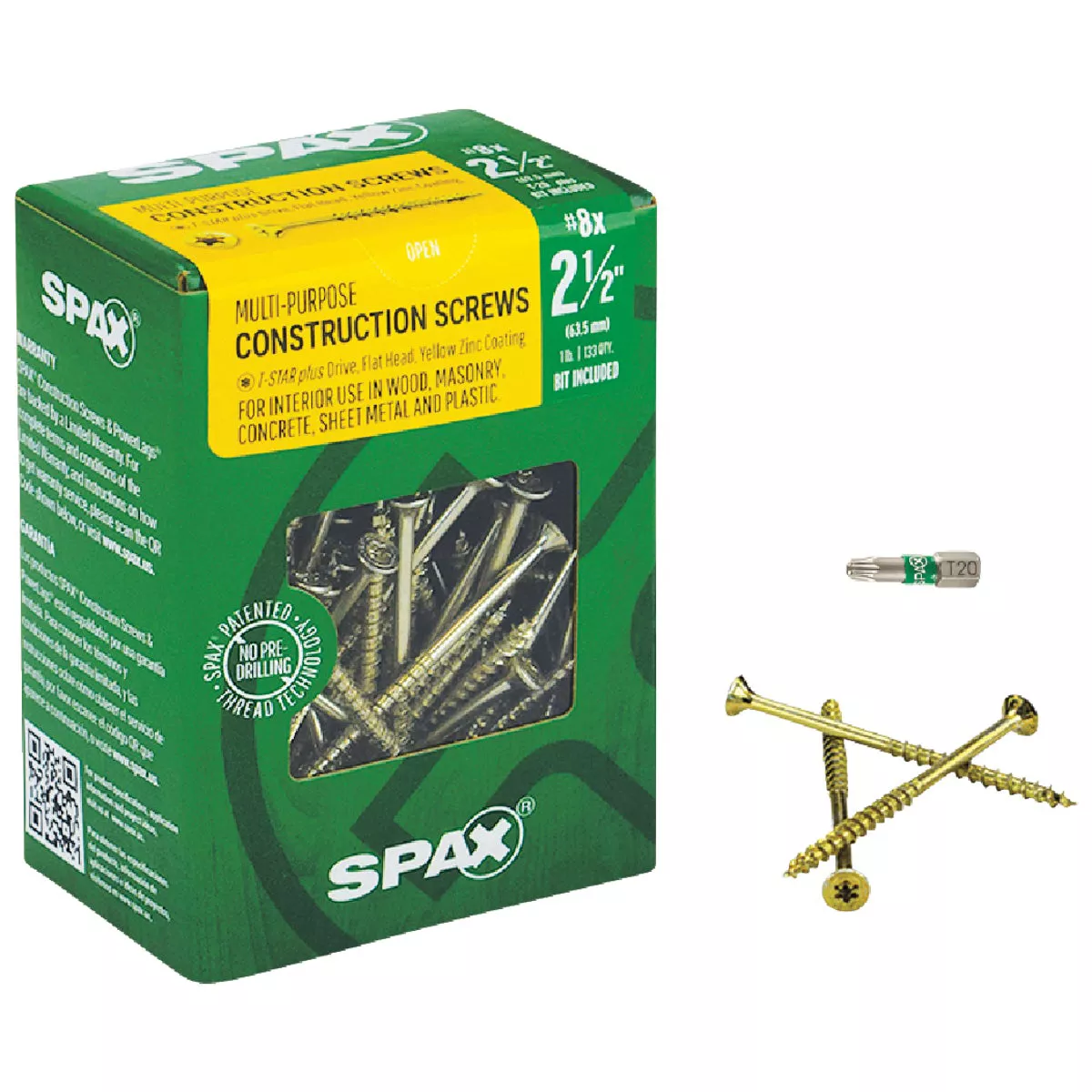 SPAX #8 x 2-1/2 In. T20 Plus Flat Head Yellow Zinc (Interior) Wood Screw (133-Count)