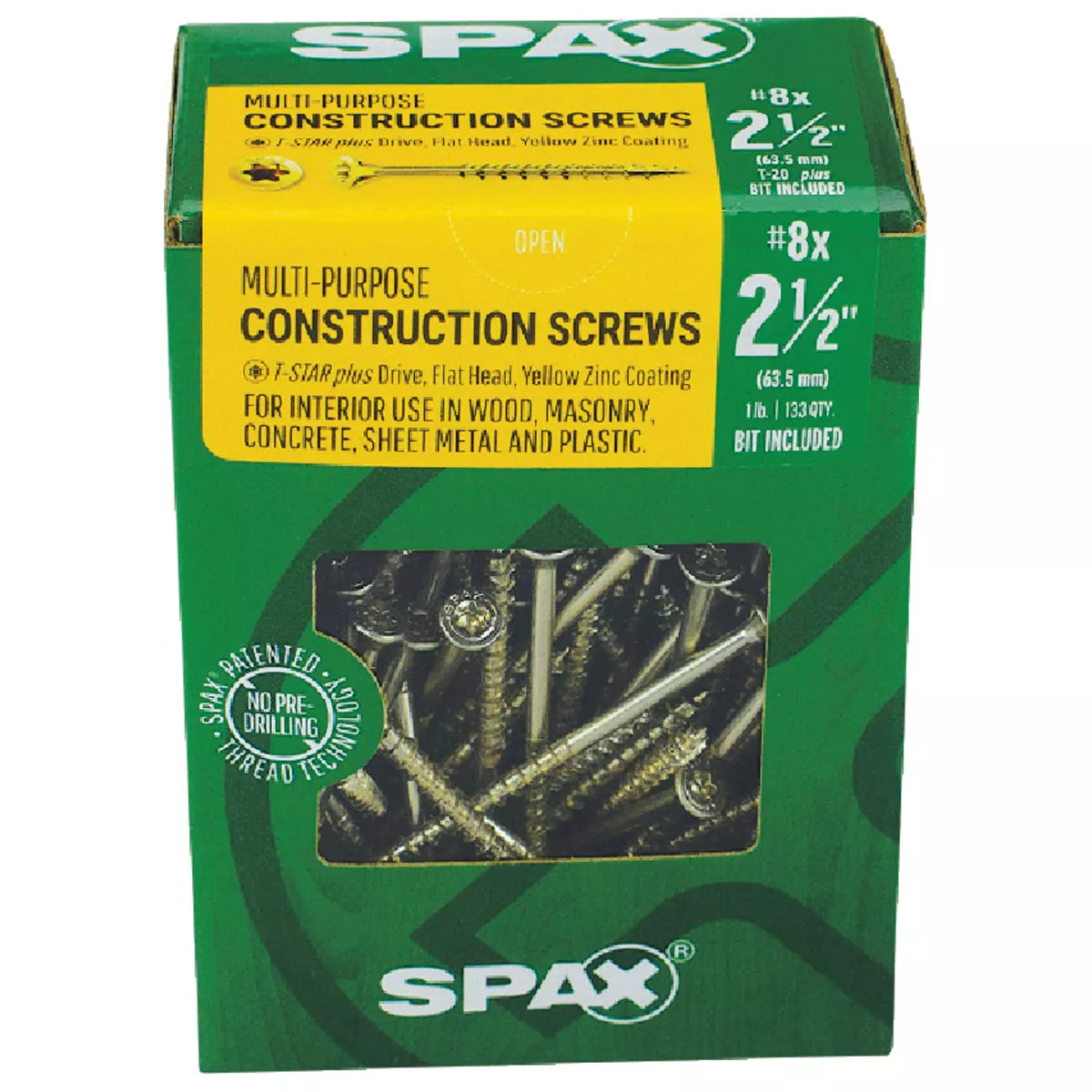 SPAX #8 x 2-1/2 In. T20 Plus Flat Head Yellow Zinc (Interior) Wood Screw (133-Count) - photo 2