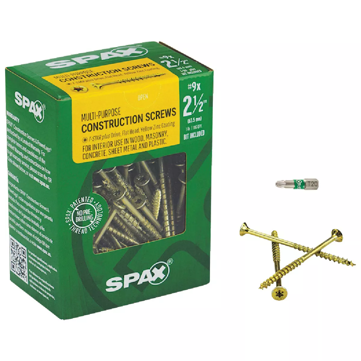 SPAX #9 x 2-1/2 In. T20 Plus Flat Head Yellow Zinc (Interior) Wood Screw (116 Ct.)