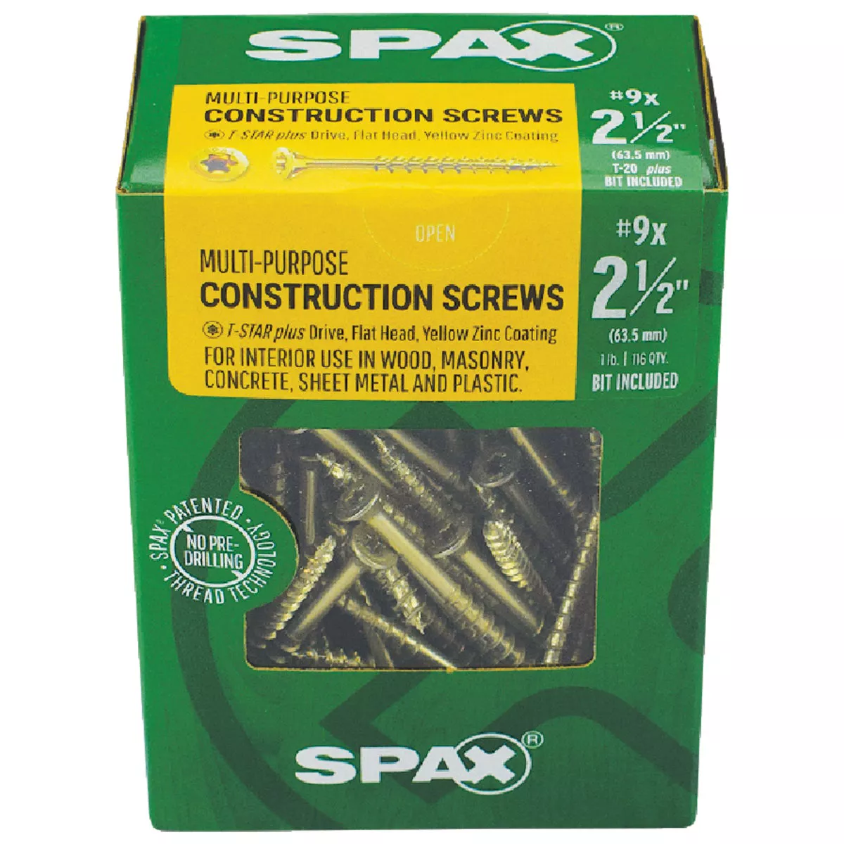 SPAX #9 x 2-1/2 In. T20 Plus Flat Head Yellow Zinc (Interior) Wood Screw (116 Ct.) - photo 2