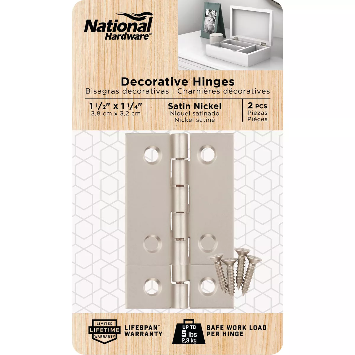 National Hardware 1-1/2 In. x 1-1/4 In. Satin Nickel Broad Hinge (2-Pack) - photo 2
