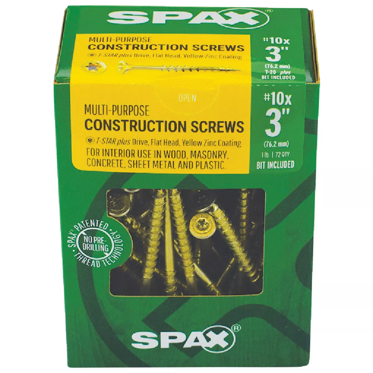 SPAX #10 x 3 In. T20 Plus Flat Head Yellow Zinc (Interior) Wood Screw (72 Ct.) - photo 2