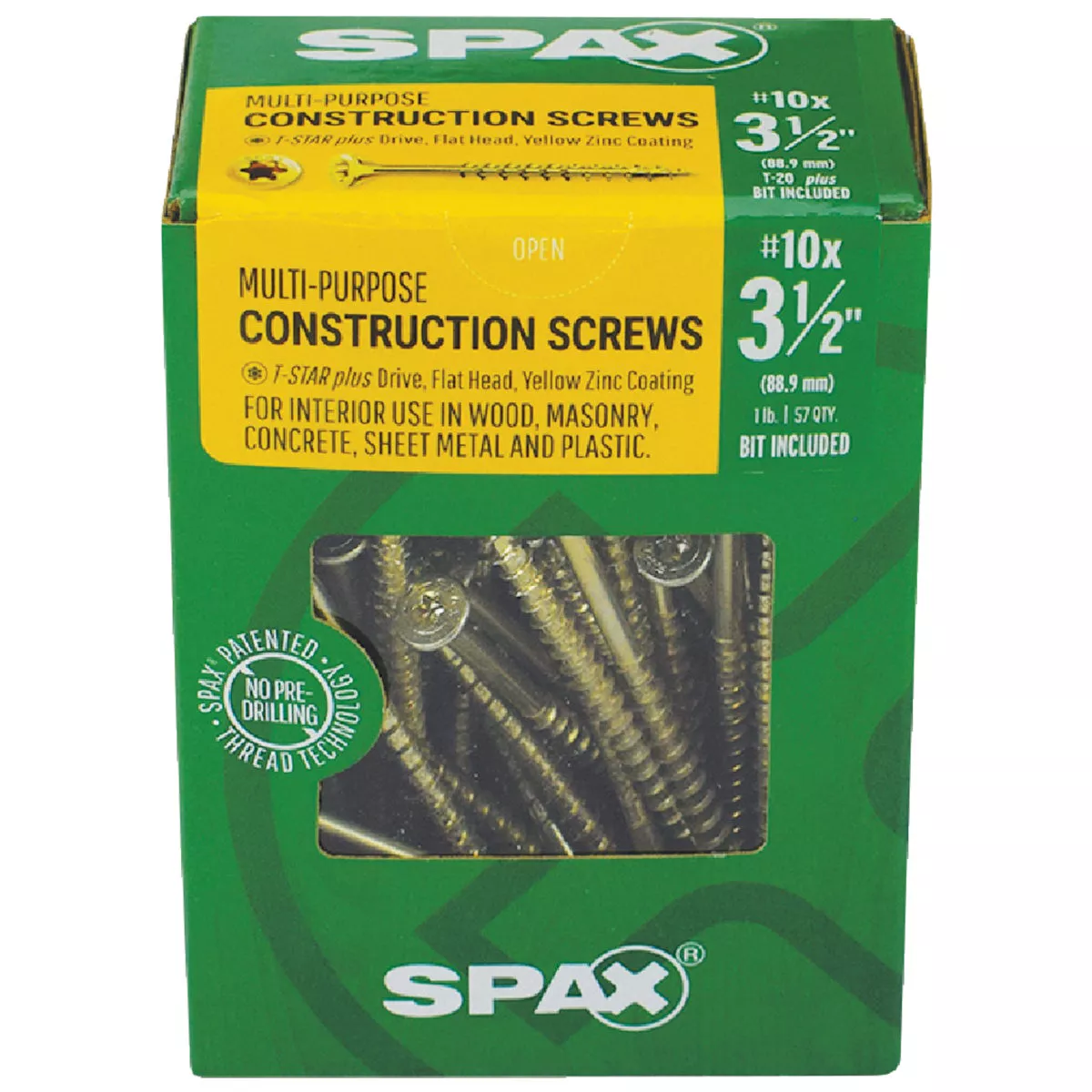 SPAX #10 x 3-1/2 In. T20 Plus Flat Head Yellow Zinc (Interior) Wood Screw (57 Ct.) - photo 2