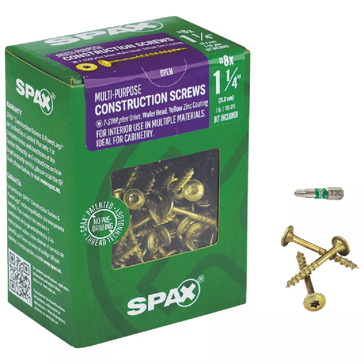 SPAX #8 x 1-1/4 In. T20 Plus Wafer Head Yellow Zinc (Interior) Cabinet Screw (195 Ct.)
