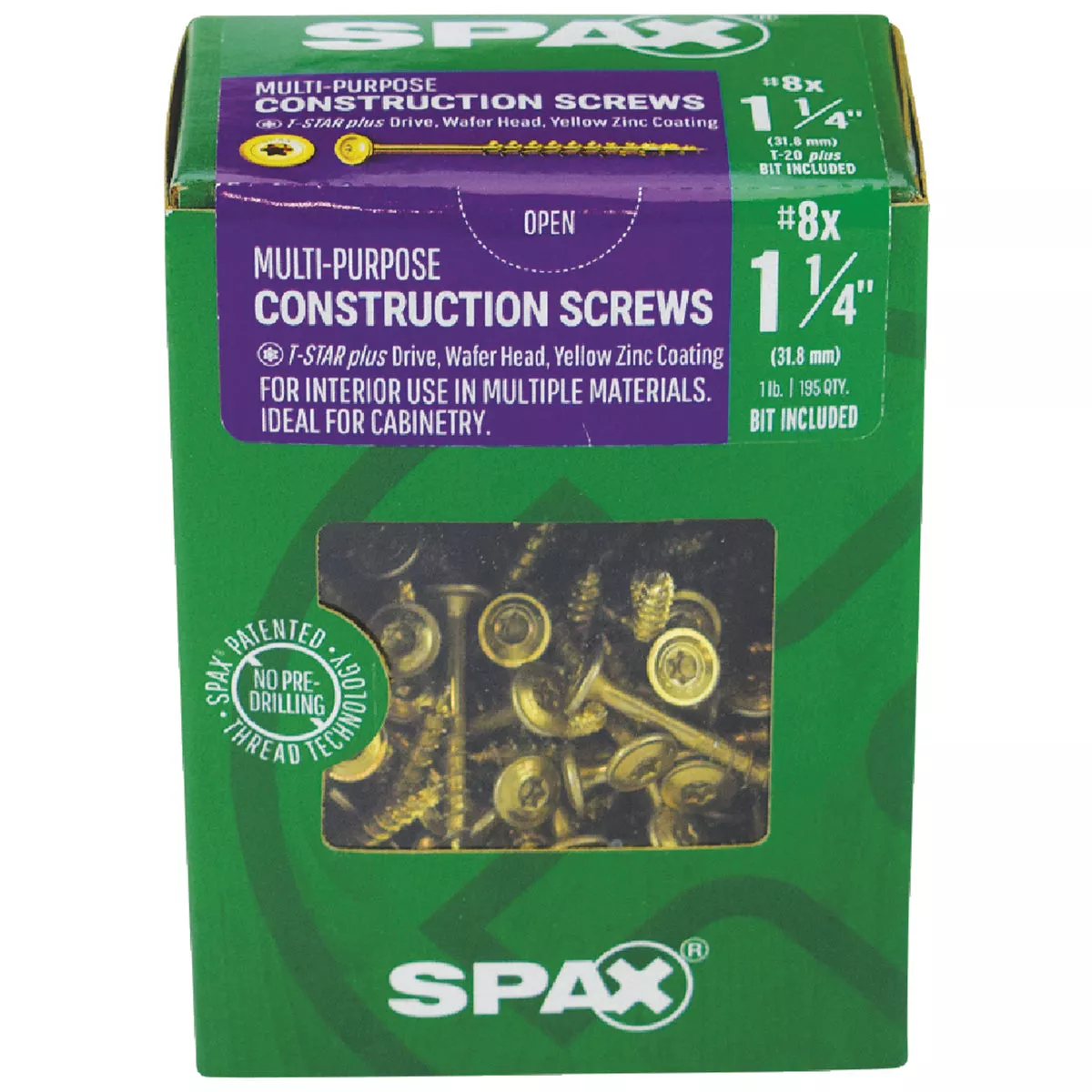 SPAX #8 x 1-1/4 In. T20 Plus Wafer Head Yellow Zinc (Interior) Cabinet Screw (195 Ct.) - photo 2