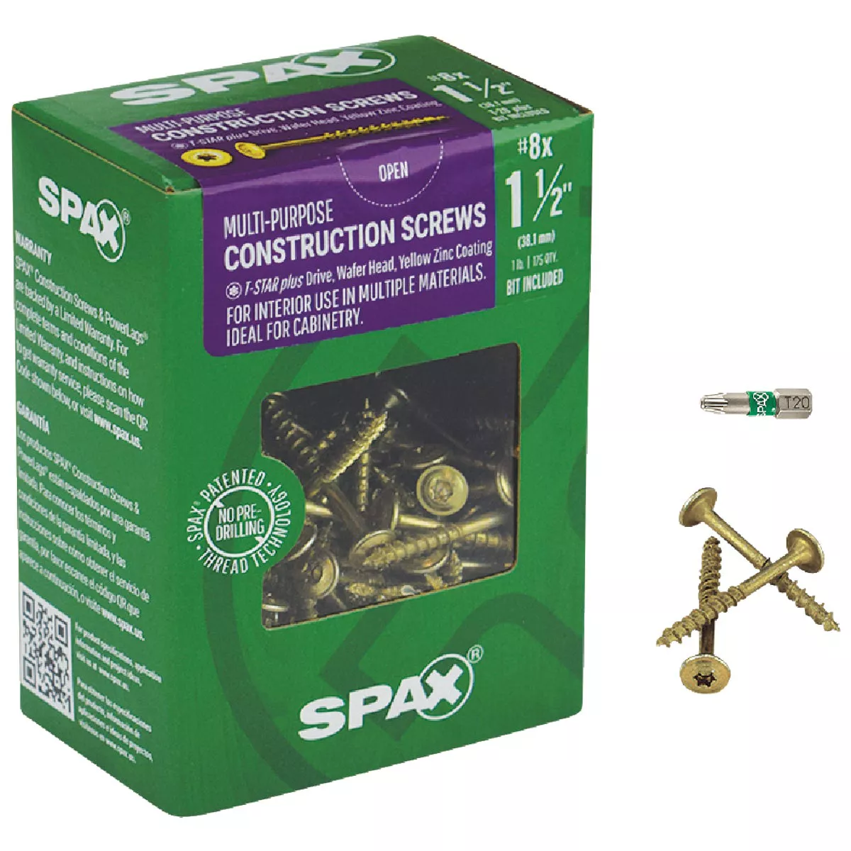 SPAX #8 x 1-1/2 In. T20 Plus Wafer Head Yellow Zinc (Interior) Cabinet Screw (175 Ct.)