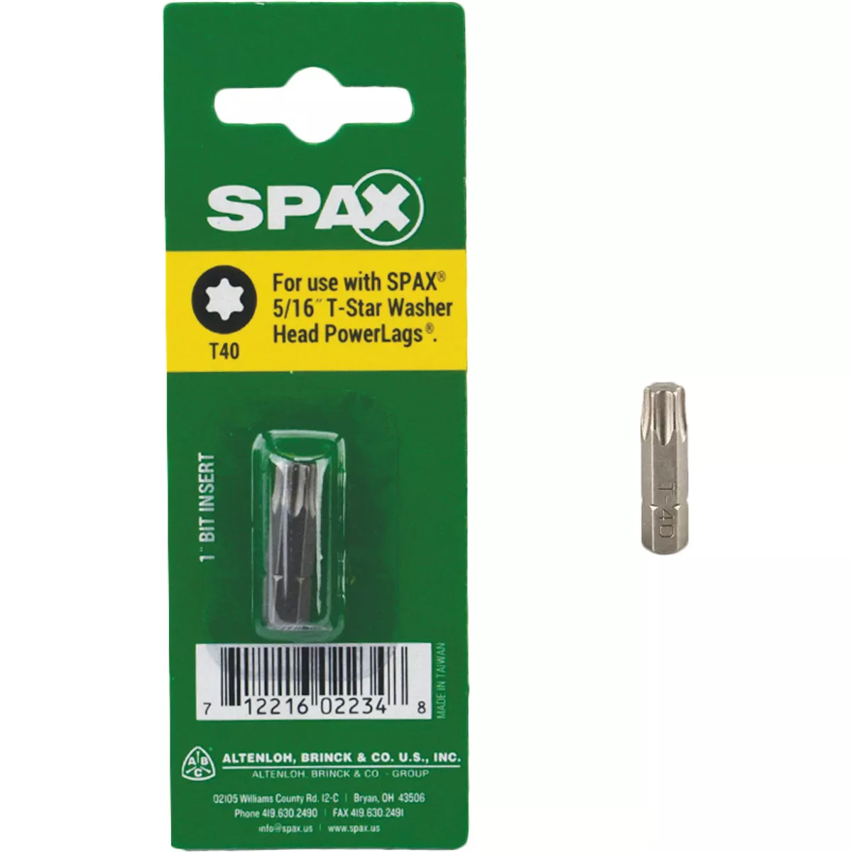 SPAX 1/4 In. x 1 In. T40 Insert Screwdriver Bit