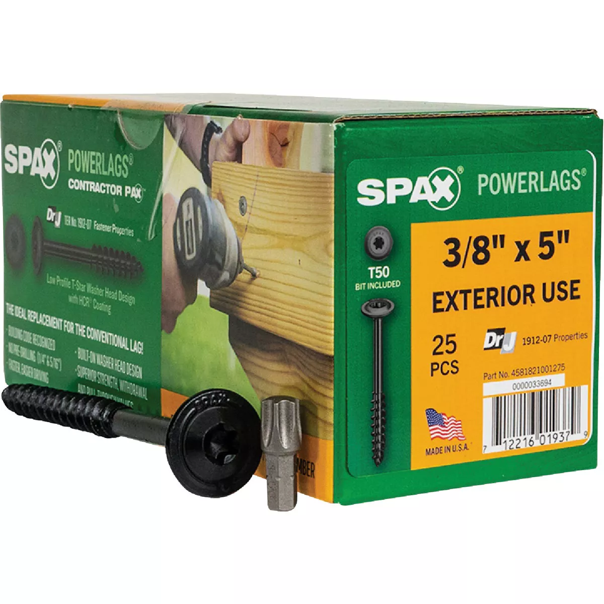 SPAX Powerlag 3/8 In. x 5 In. T50 Washer Head HCR (Exterior Rated) Lag Screw (25 Ct.)-