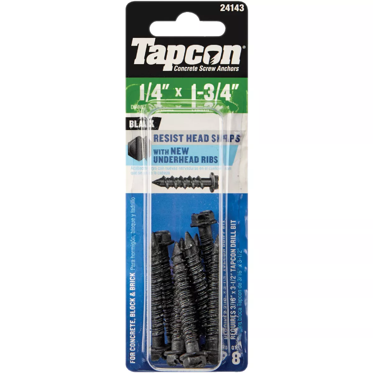 Tapcon 1/4 In. x 1-3/4 In. Hex Washer Head Black Concrete Screw Anchors (8 Ct.)