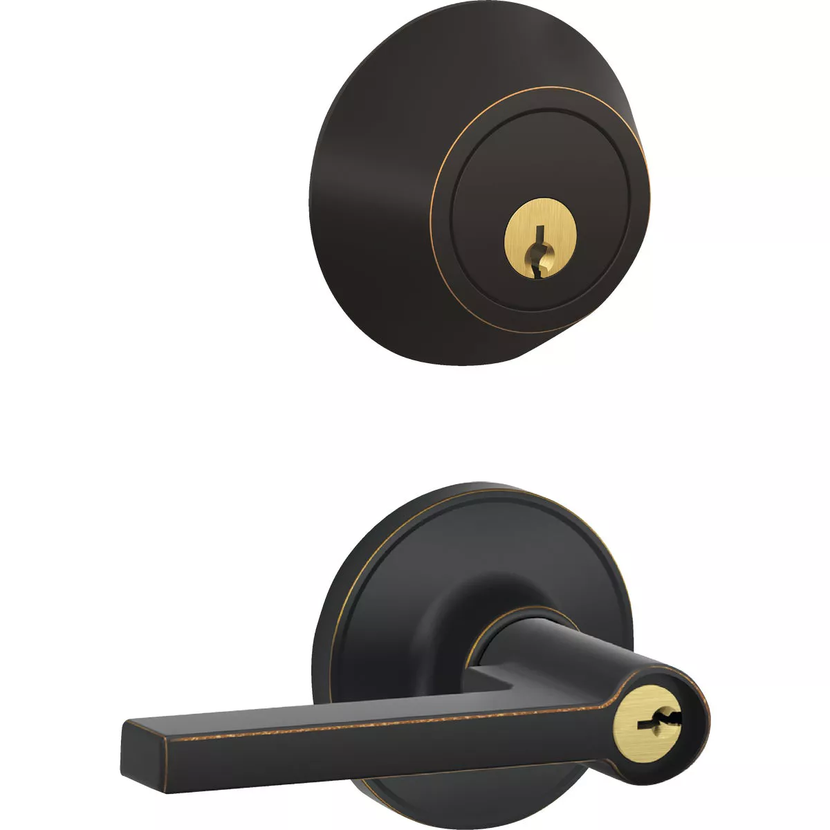 Dexter Solstice Aged Bronze Single Cylinder Deadbolt & Door Lever Combo
