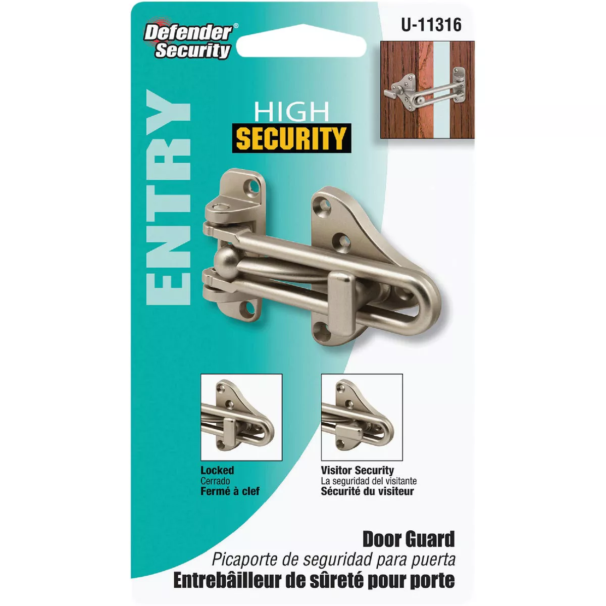 Defender Security Satin Nickel Swing Bar Door Guard with Lock - photo 2