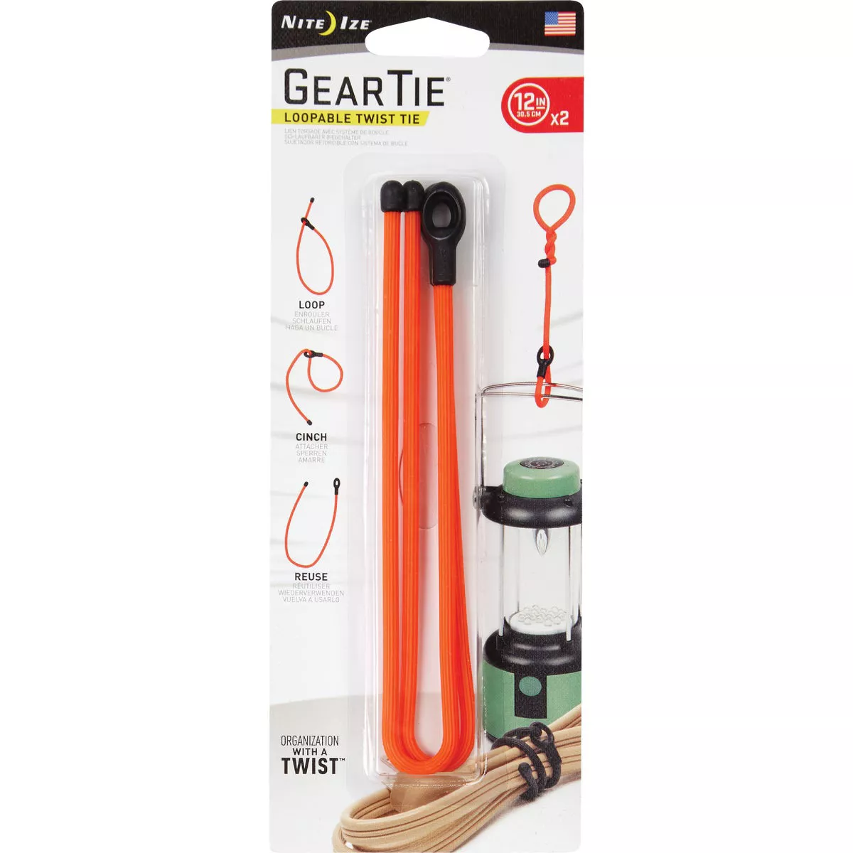 Gear Tie 12 In. Loopable Twist Tie - Bright Orange (2-Pack) - photo 2
