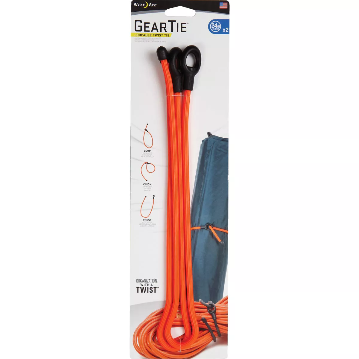 Gear Tie 24 In. Loopable Twist Tie - Bright Orange (2-Pack) - photo 2