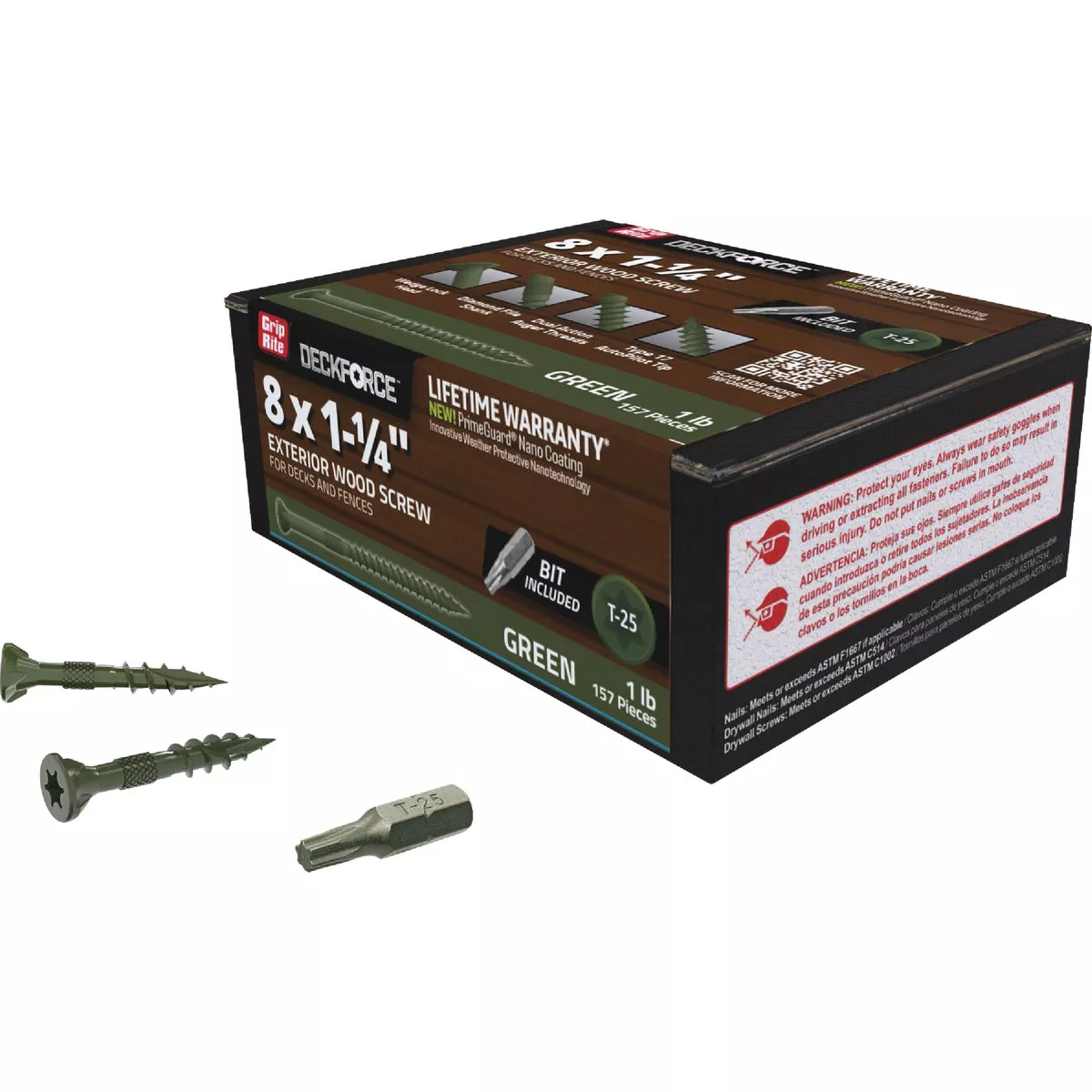 Grip-Rite DeckForce PrimeGuard Nano #8 x 1-1/4 In. Star Drive Green Screw (1 Lb.) - photo 2