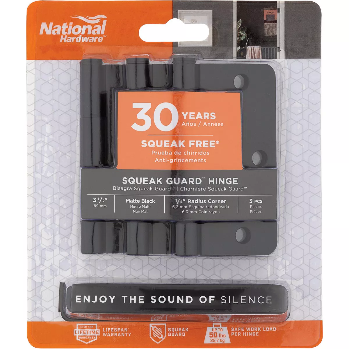 National Hardware Squeak Guard 3-1/2 In. Matte Black Hinge with 1/4 In. Radius (3-Count) - photo 2