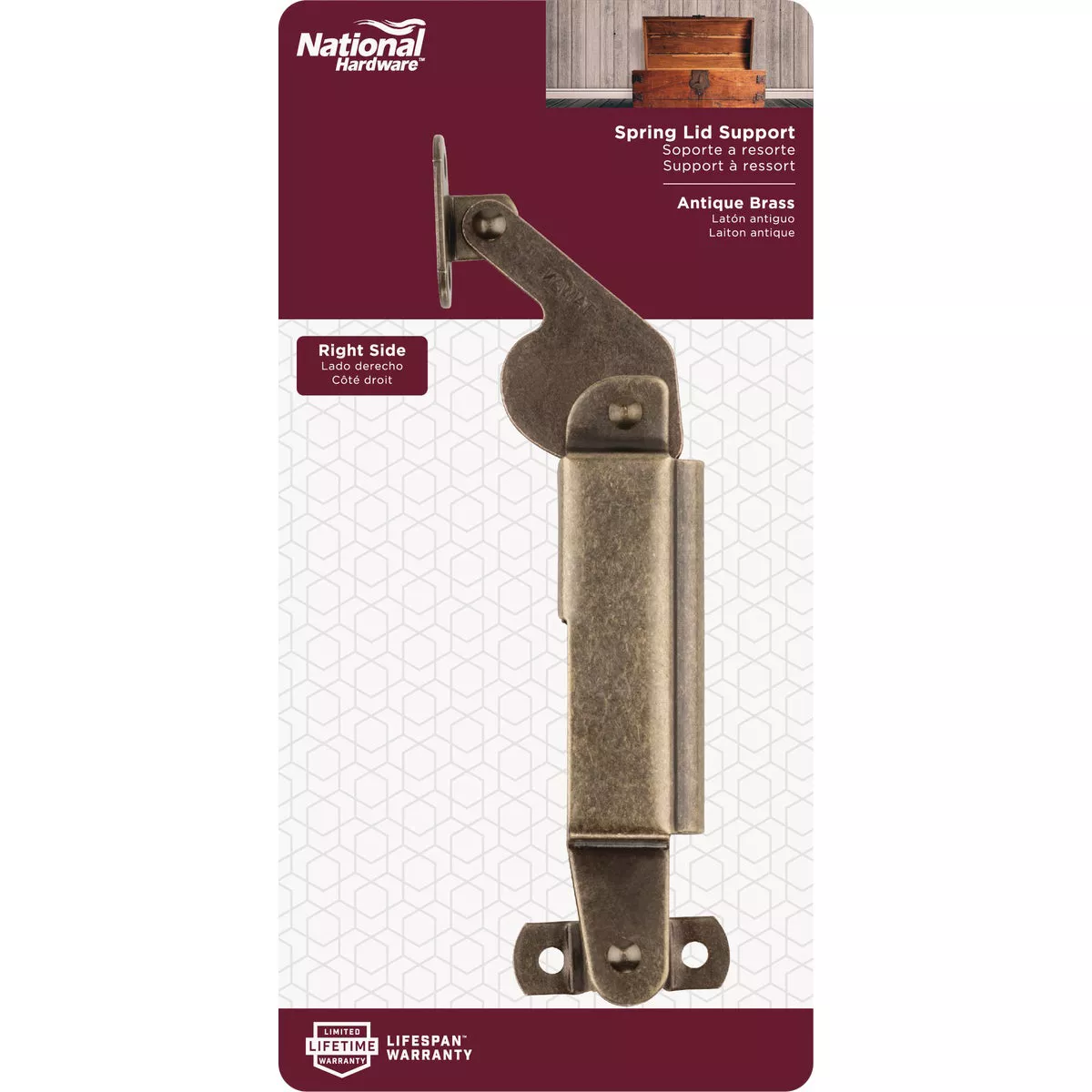 National Hardware Antique Brass Right-Handed Spring Lid Support - photo 2