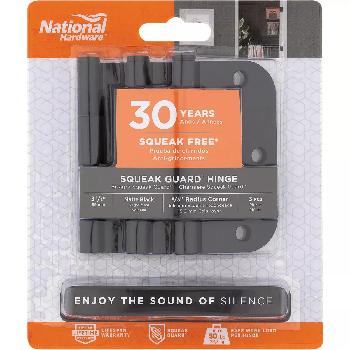National Hardware Squeak Guard 3-1/2 In. Matte Black Hinge with 5/8 In. Radius (3-Count) - photo 2