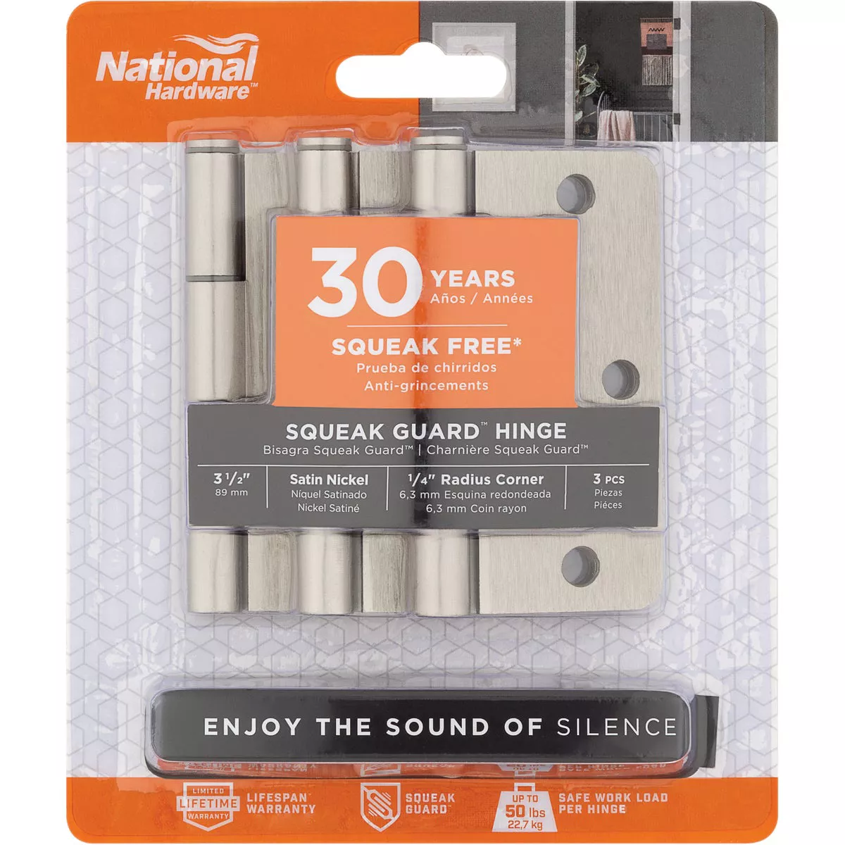 National Hardware Squeak Guard 3-1/2 In. Satin Nickel Hinge with 1/4 In. Radius (3-Count) - photo 2