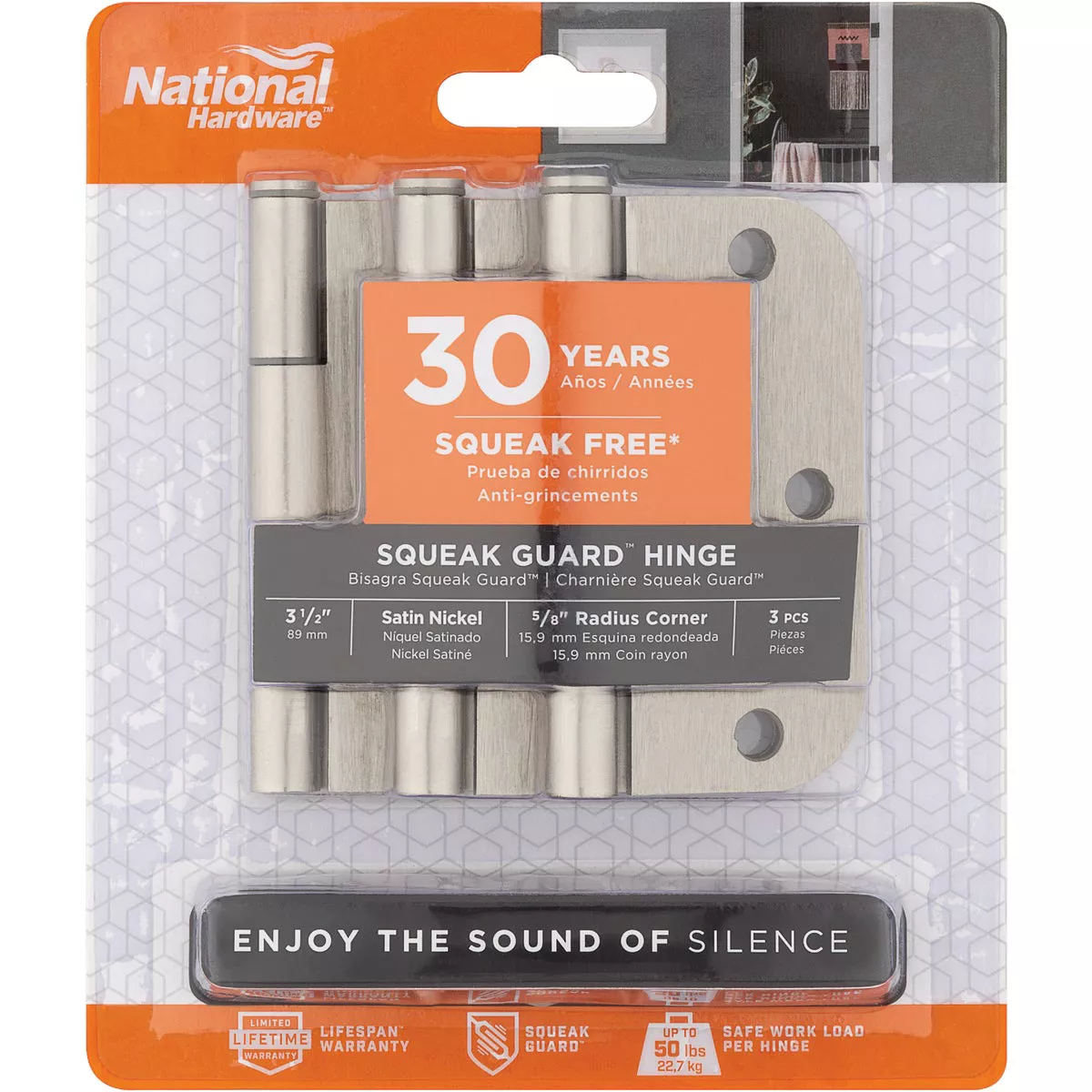 National Hardware Squeak Guard 3-1/2 In. Satin Nickel Hinge with 5/8 In. Radius (3-Count) - photo 2