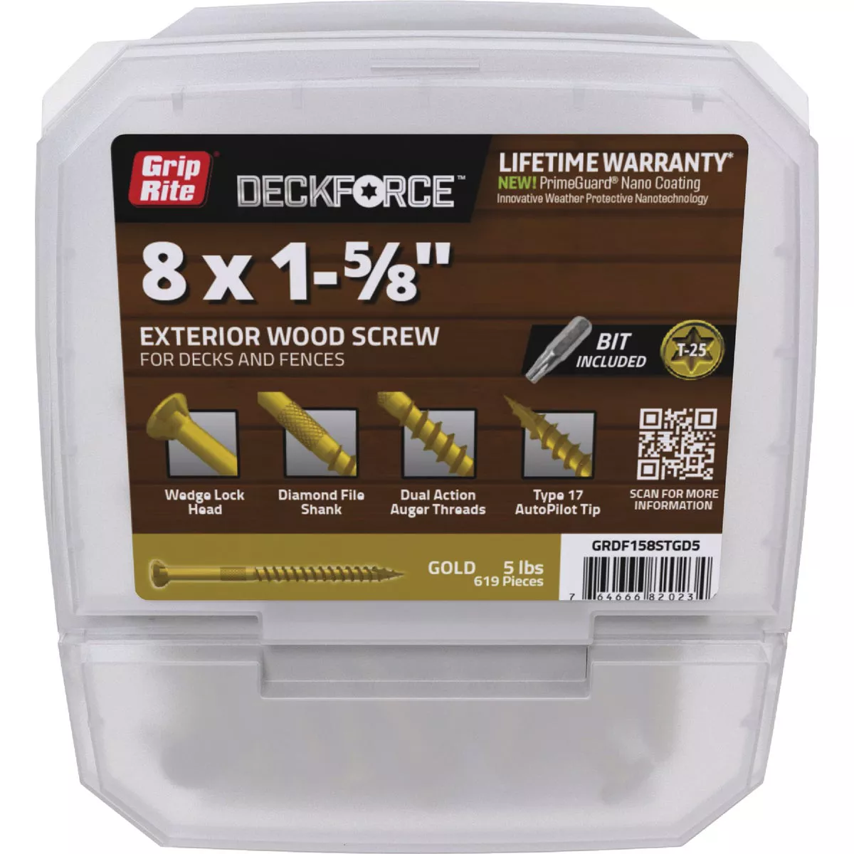 Grip-Rite DeckForce PrimeGuard Nano #8 x 1-5/8 In. Star Drive Gold Screw (5 Lb.)