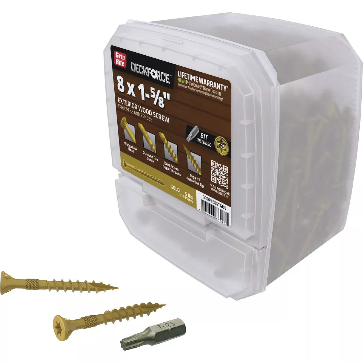 Grip-Rite DeckForce PrimeGuard Nano #8 x 1-5/8 In. Star Drive Gold Screw (5 Lb.) - photo 2