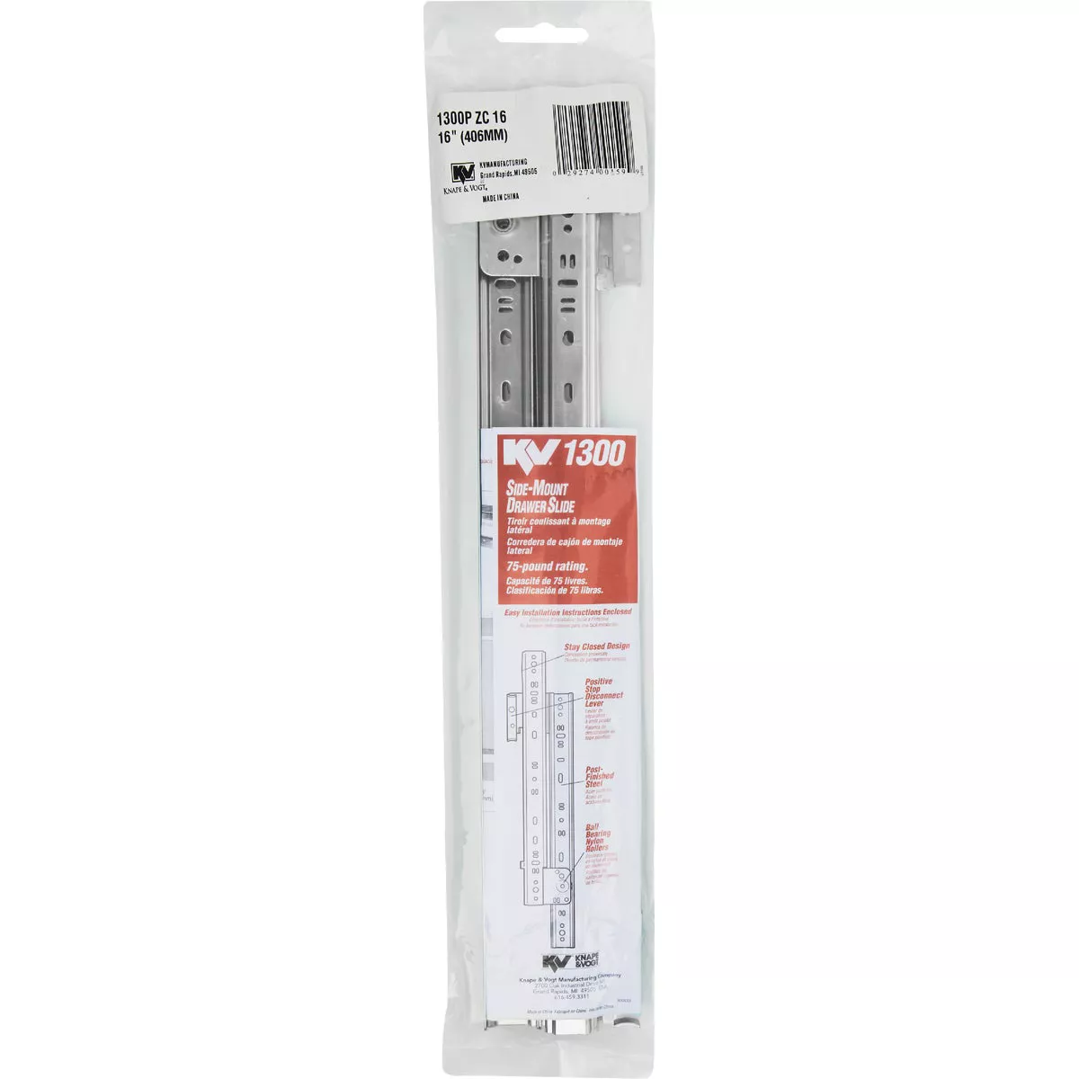 Knape & Vogt 16 In. 75 Lb. Medium Duty 3/4 Extension Drawer Slide (1-Pair) - photo 2