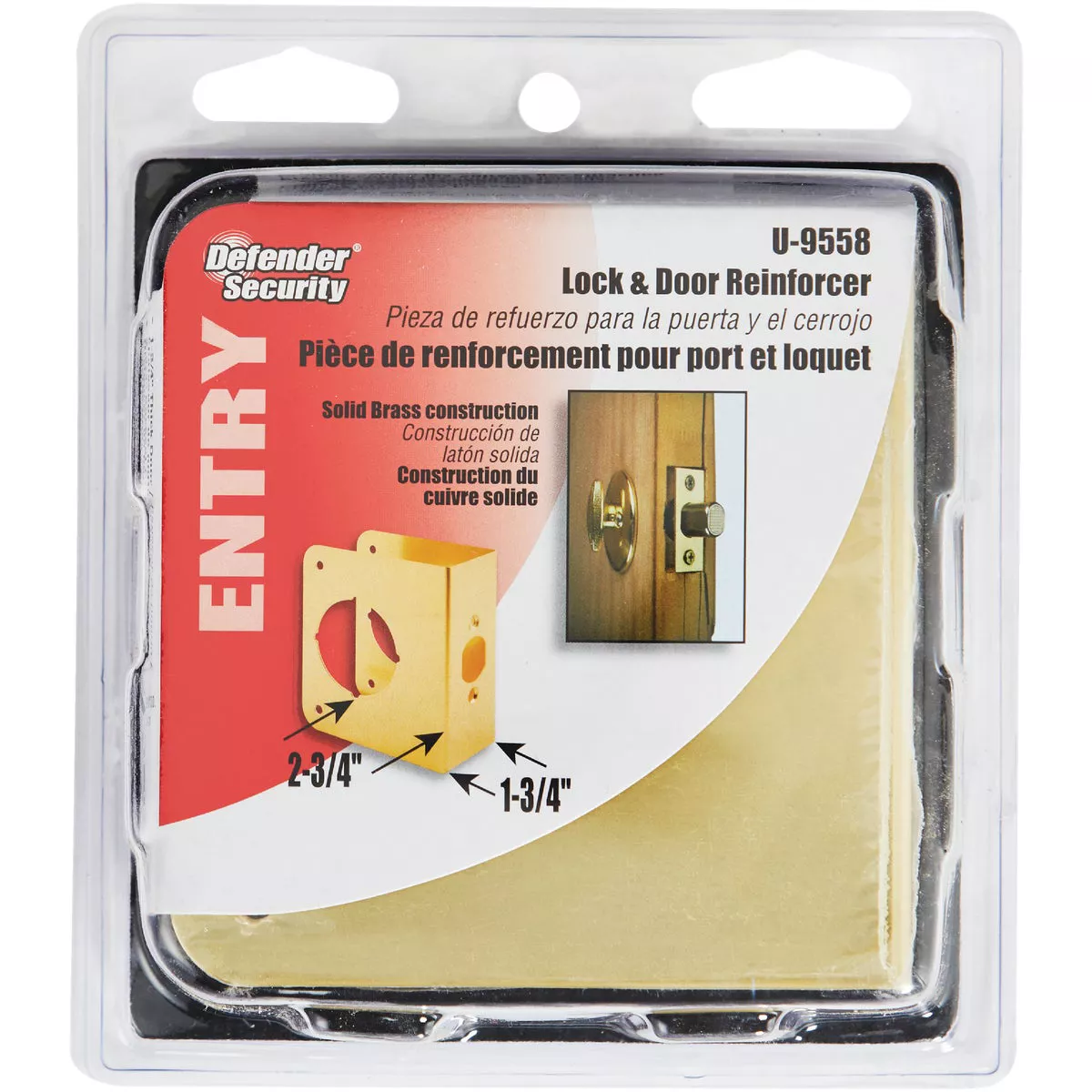 Defender Security 1-3/4 In. x 2-3/4 In. Brass Door Reinforcer - photo 2