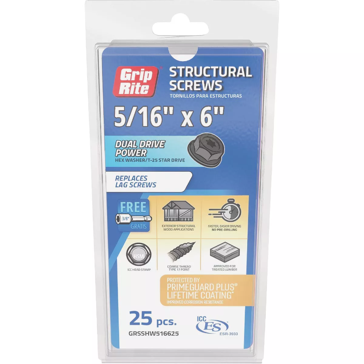 Grip-Rite PrimeGuard Plus 5/16 In. x 6 In. Hex Washer Head Structural Screw (25-Count) - photo 2