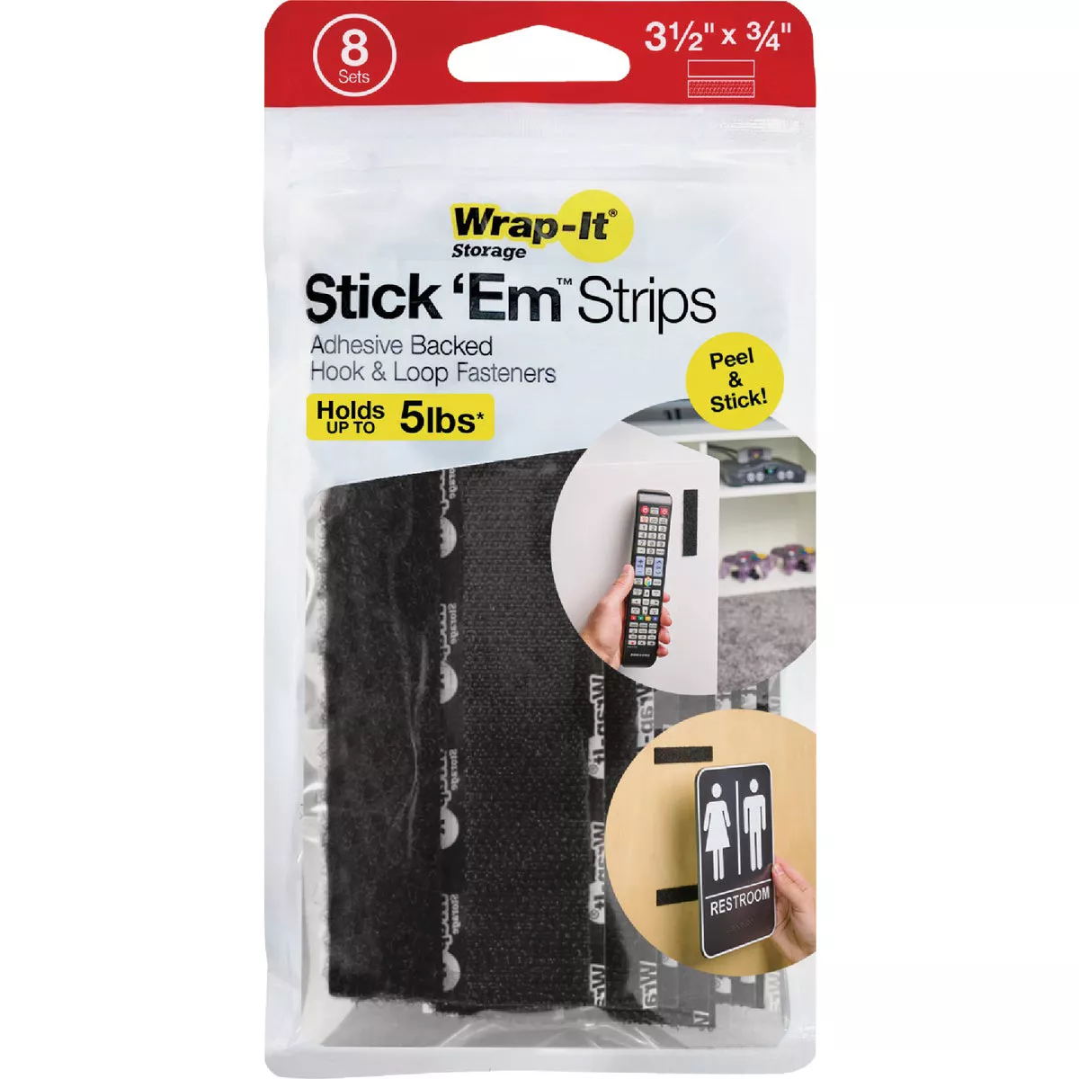 Wrap-It Storage Stick 'Em 3/4 In. x 3-1/2 In. Black Hook & Loop Strip (8 Ct.) - photo 7