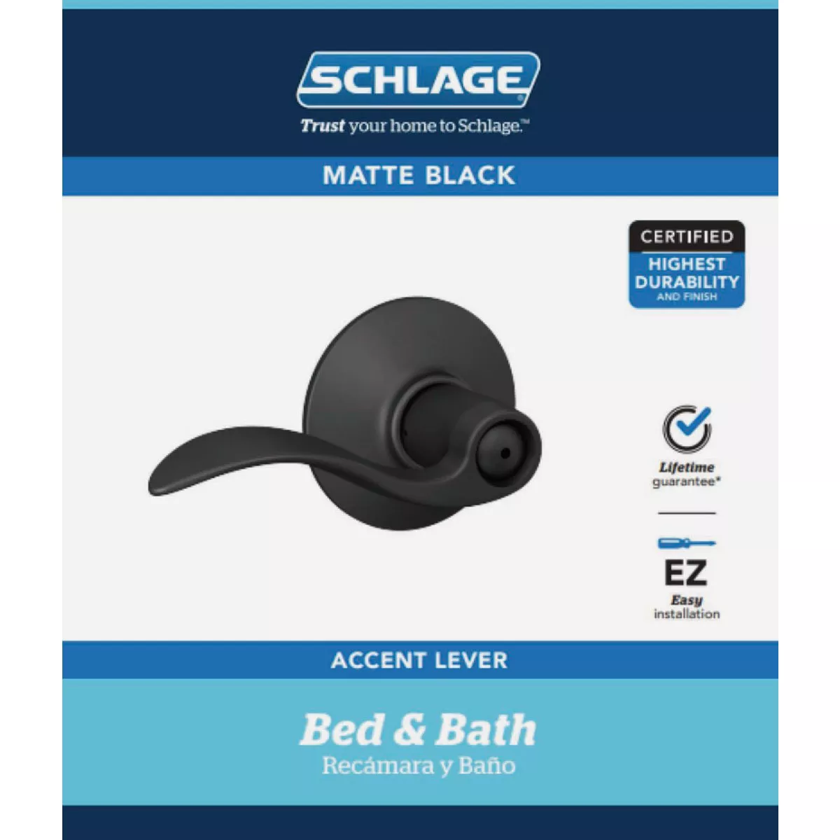 Schlage Accent Matte Black Lever Bed & Bath Lock - photo 5