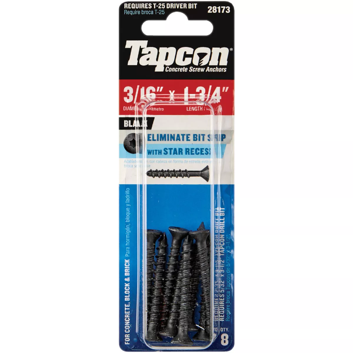 Tapcon 3/16 In. x 1-3/4 In. Star Drive Flat Head Black Concrete Screw Anchors (8 Ct.)