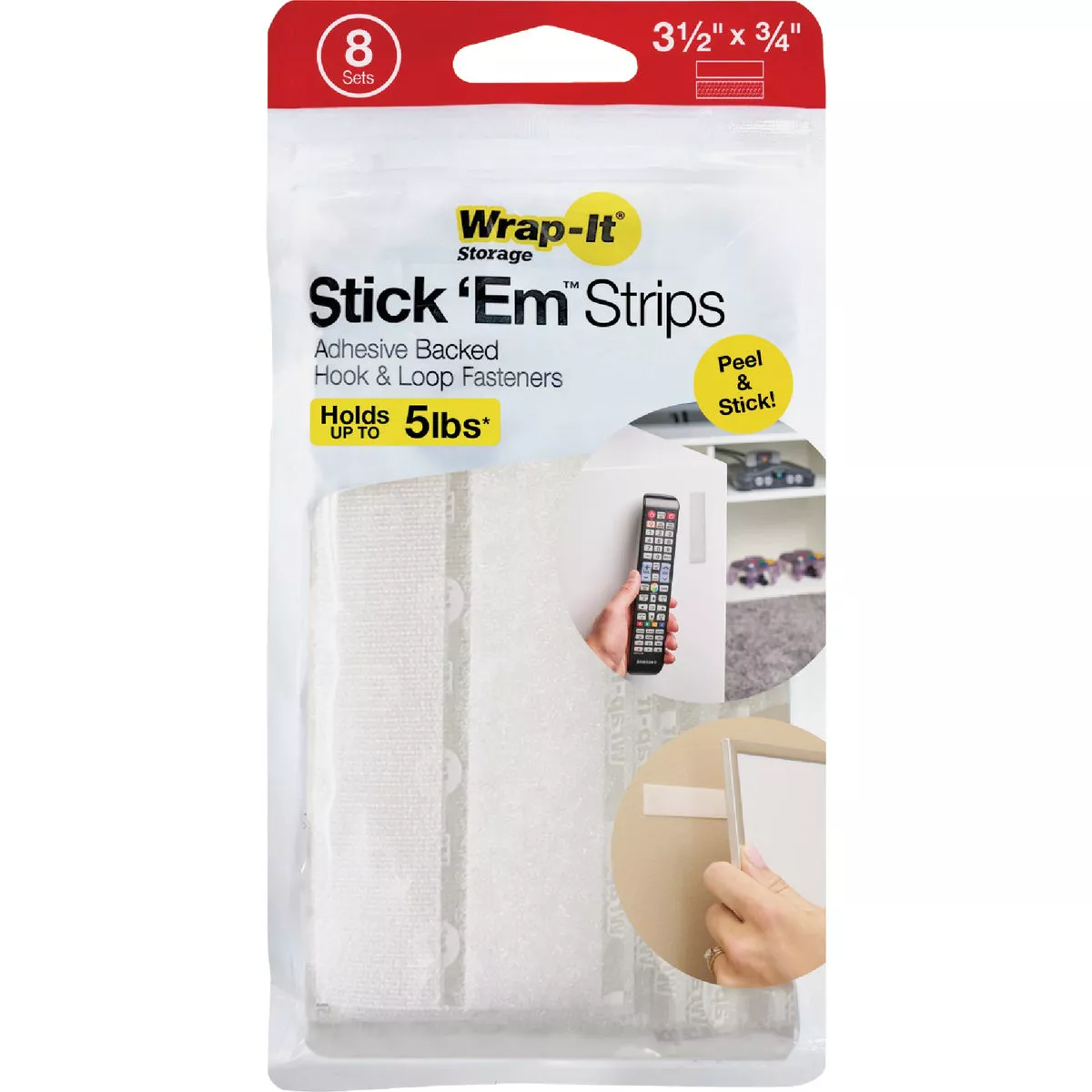 Wrap-It Storage Stick 'Em 3/4 In. x 3-1/2 In. White Hook & Loop Strip (8 Ct.) - photo 7