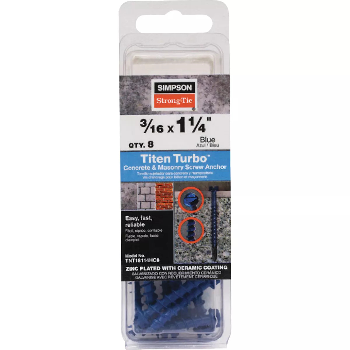 Simpson Strong-Tie Titen Turbo 3/16 In. x 1-3/4 In. Hex-Head Concrete and Masonry Screw, Blue (8 Ct.)