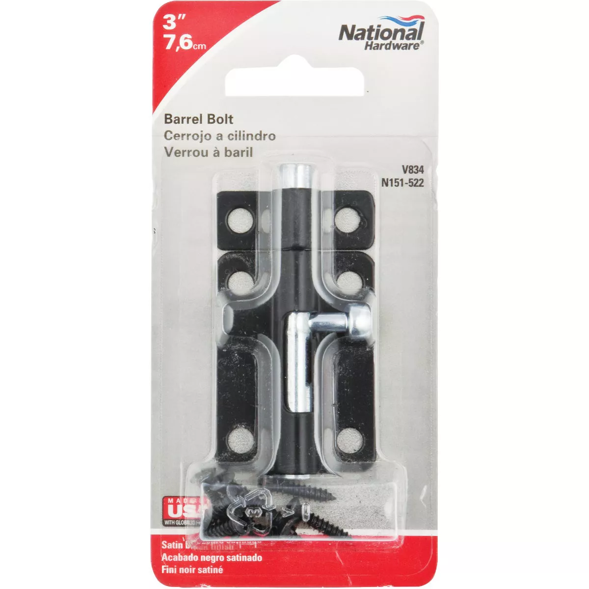 National Hardware 3 In. Black Steel Door Barrel Bolt - photo 2