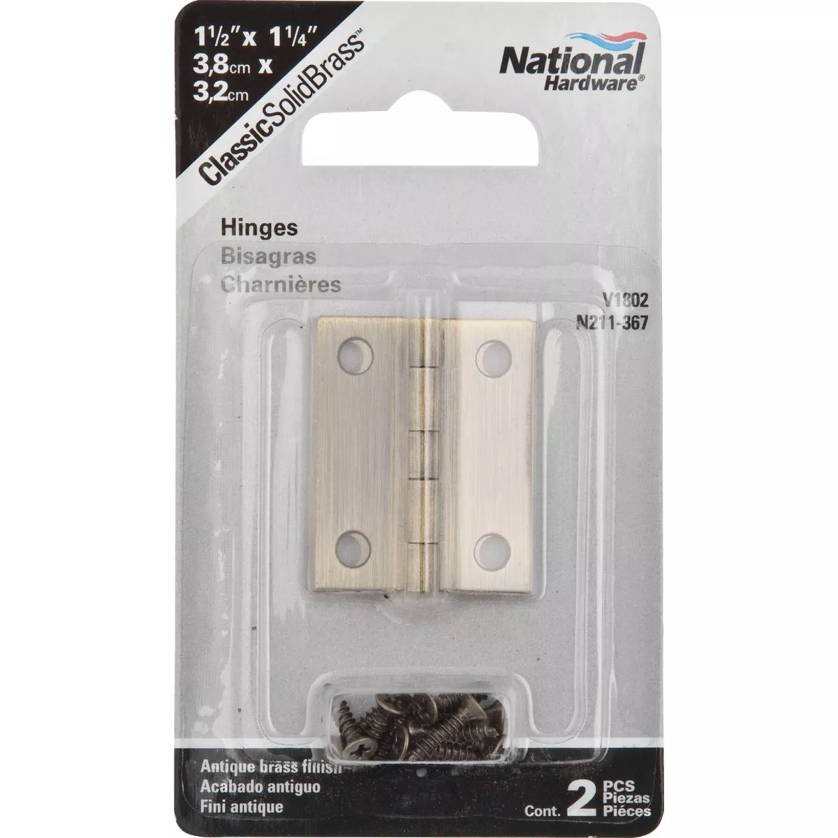 National 1-1/4 In. x 1-1/2 In. Antique Brass Hinge (2-Pack) - photo 2