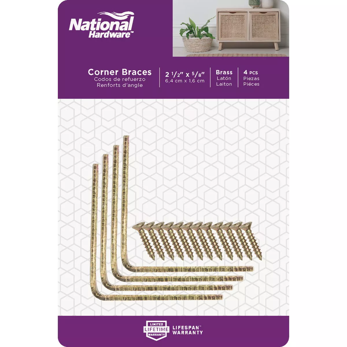 National Hardware 2-1/2 In. x 5/8 In. Brass Steel Corner Brace (4-Count) - photo 2