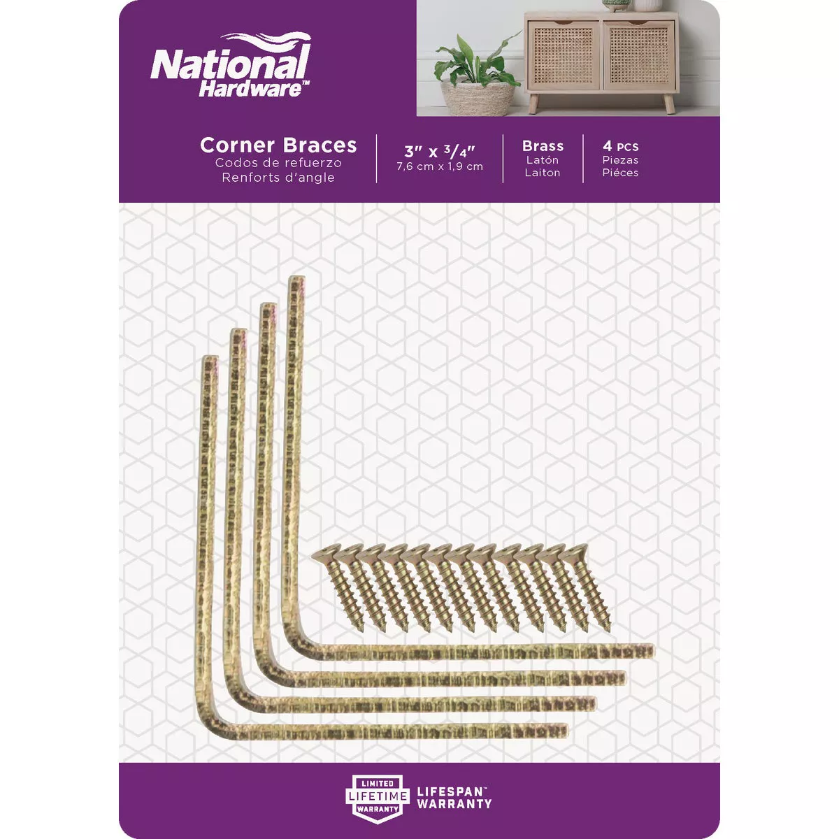National Hardware 3 In. x 3/4 In. Brass Steel Corner Brace (4-Count) - photo 2