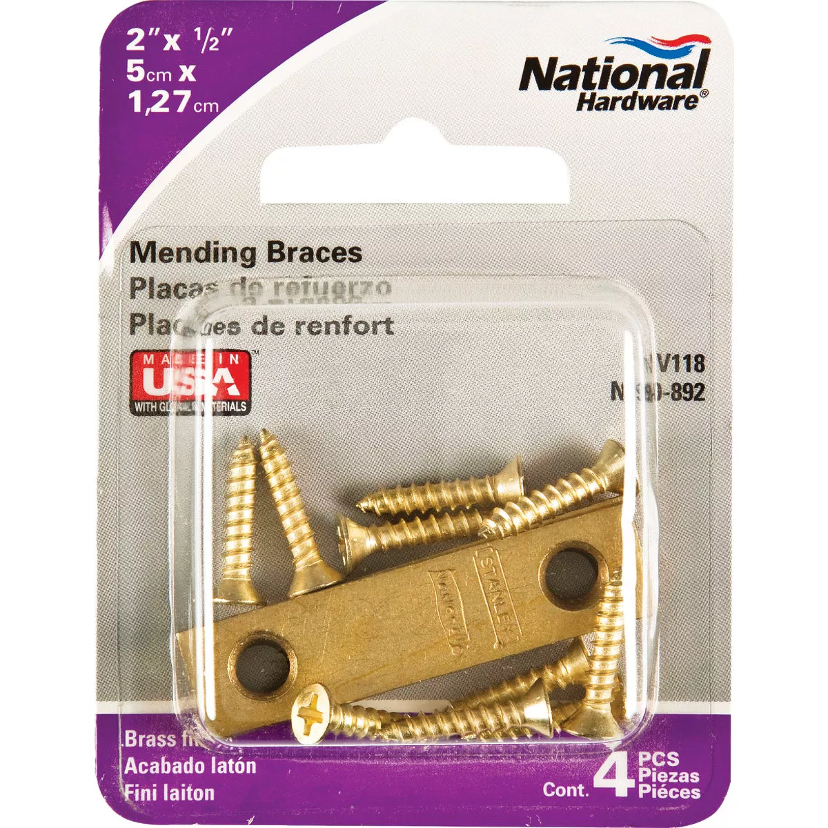 National Hardware 2 In. x 1/2 In. Brass Steel Mending Brace (4-Count) - photo 2