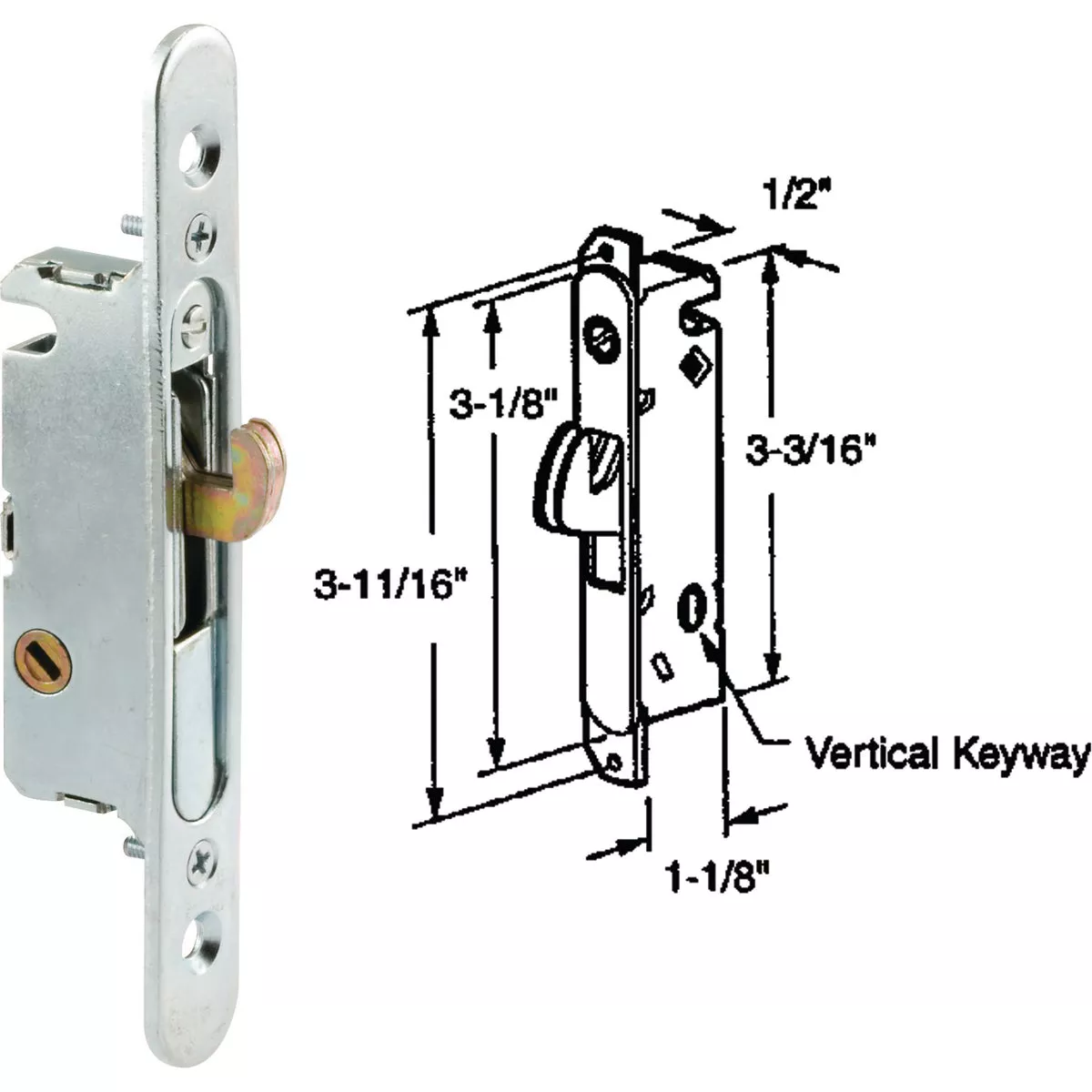 Prime-Line Steel Mortise Patio Door Lock with Mounting Bracket