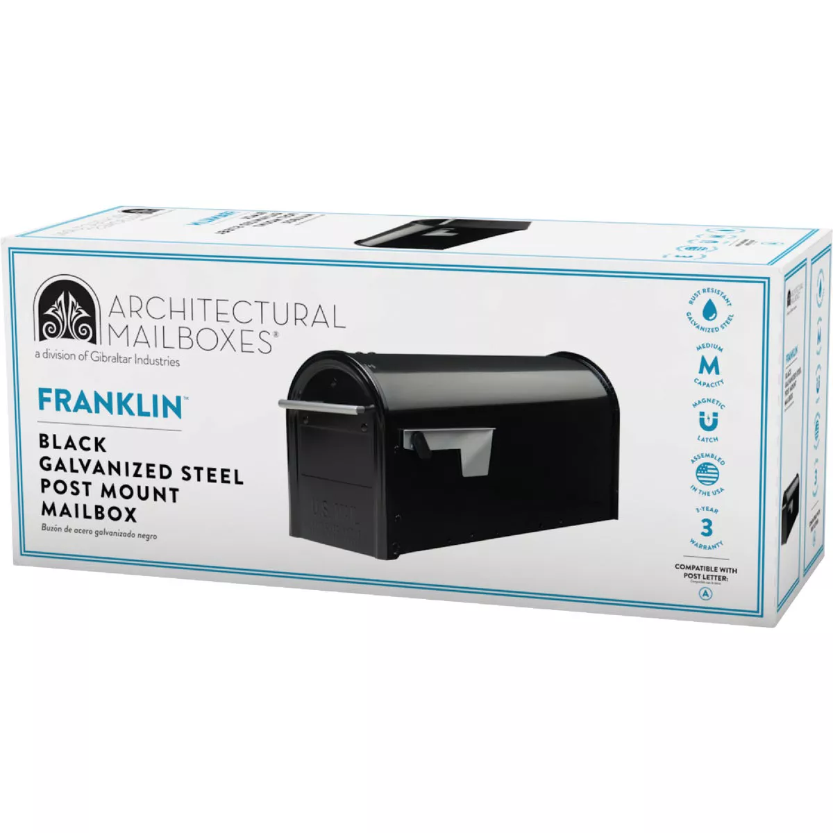 Gibraltar Franklin Black Steel Rural Post Mount Mailbox - photo 2