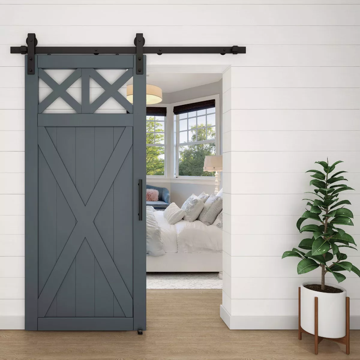 National Hardware 72 In. Matte Black Designer Interior Barn Door Kit with Soft Close - photo 2